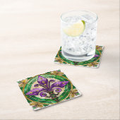 Mardi Gras Buntglas Fleur de lis Rechteckiger Pappuntersetzer (Vor Ort)