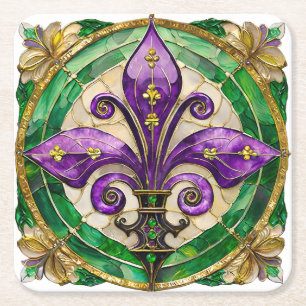 Mardi Gras Buntglas Fleur de lis Rechteckiger Pappuntersetzer