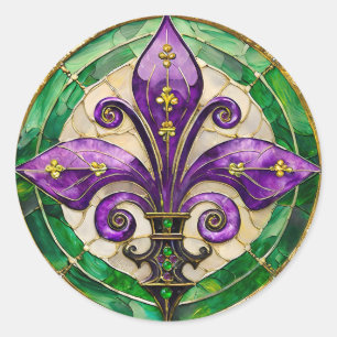 Mardi Gras Buntglas Fleur de lis Runder Aufkleber