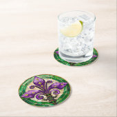 Mardi Gras Buntglas Fleur de lis Runder Pappuntersetzer (Vor Ort)