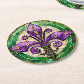 Mardi Gras Buntglas Fleur de lis Runder Pappuntersetzer (Angewinkelt)