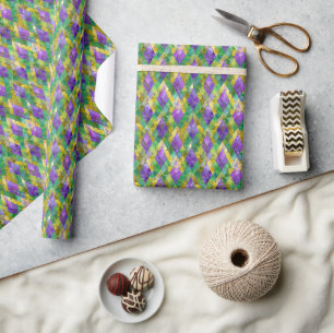 Mardi Gras Buntglas-Harlekin-Druck Geschenkpapier