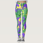 Mardi Gras Camouflage Camouflage Party farbig Leggings (Vorderseite)