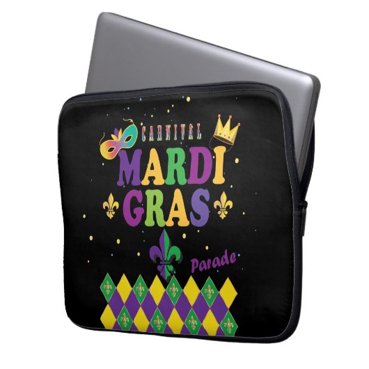 Mardi Gras Carnival Deco Lilie Pattern Laptopschutzhülle (Vorderseite Links)