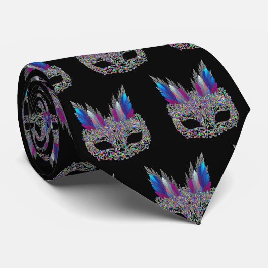 Mardi Gras Carnival Feather Mask NeckTie 2 Krawatte (Gerollt)