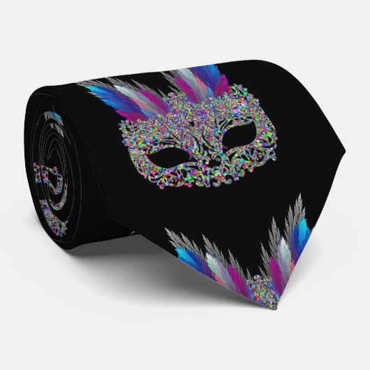 Mardi Gras Carnival Feather Mask NeckTie Krawatte (Gerollt)