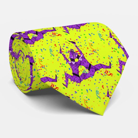 Mardi Gras Carnival Lila Jesters und Confetti Krawatte (Gerollt)