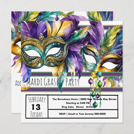 Mardi Gras Carnival Party Einladung (Vorne/Hinten)