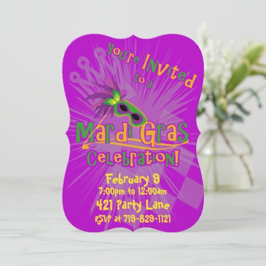 Mardi Gras Cat Einladung (Stehend Vorderseite)