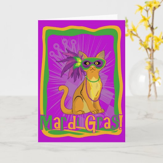 Mardi Gras Cat Karte (Gelbe Blume)