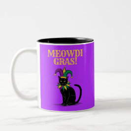 Mardi Gras Cat T - Shirt, Funny Meowdi Gras T-Shir Zweifarbige Tasse
