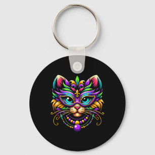 Mardi Gras Cat Wearing Mask Jester Hat Funny Carni Schlüsselanhänger