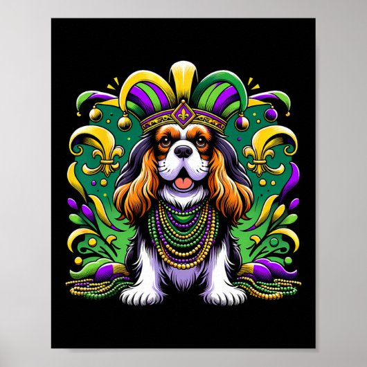 Mardi Gras Cavalier King Charles Spaniel Dog Jeste Poster (Vorne)