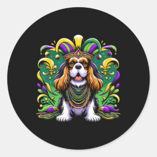 Mardi Gras Cavalier King Charles Spaniel Dog Jeste Runder Aufkleber
