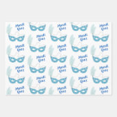 Mardi Gras Celebration Blue Masks Feathers Geschenkpapier Set (Vorderseite 2)