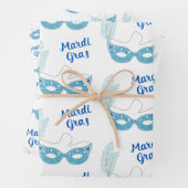 Mardi Gras Celebration Blue Masks Feathers Geschenkpapier Set (Beispiel)