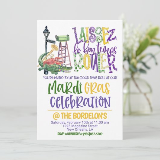 Mardi Gras Celebration Einladung (Stehend Vorderseite)