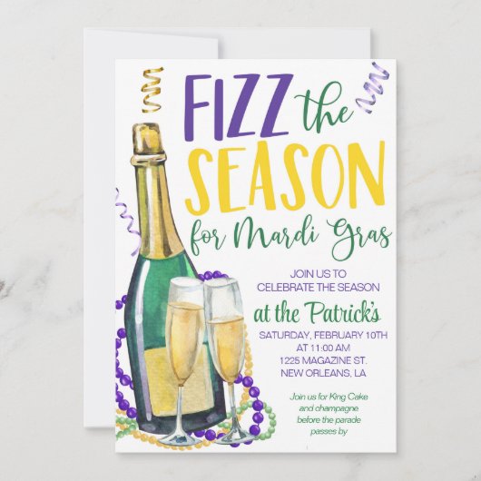 Mardi Gras Champagne Einladung (Vorderseite)
