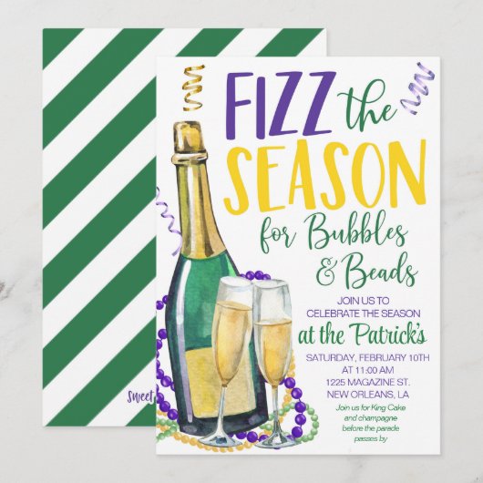 Mardi Gras Champagne Einladung (Vorne/Hinten)