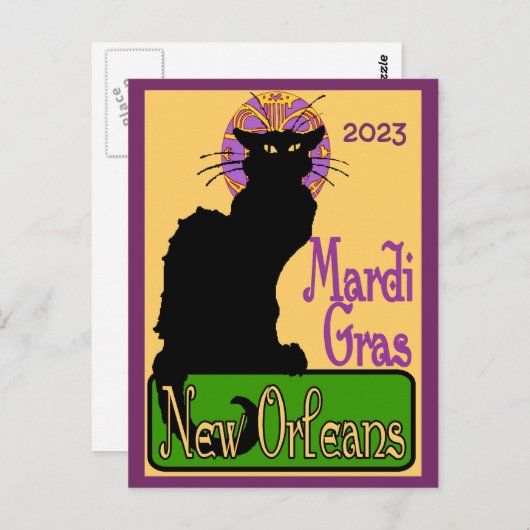Mardi Gras Chat Noir, Text Postkarte hinzufügen (Vorne/Hinten)