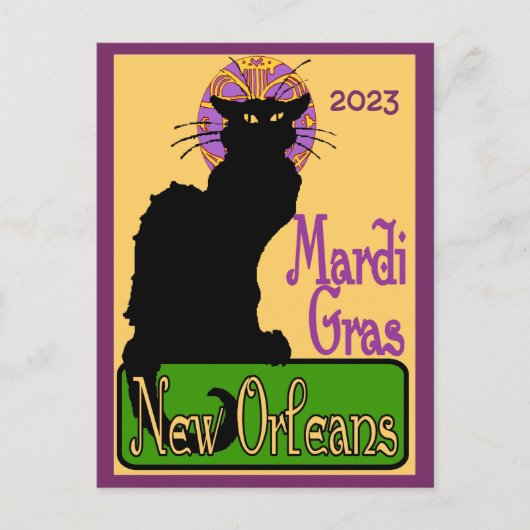 Mardi Gras Chat Noir, Text Postkarte hinzufügen (Vorderseite)