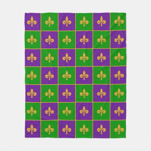 Mardi Gras Checkered Lilie Fleece Blanket (Vorderseite)