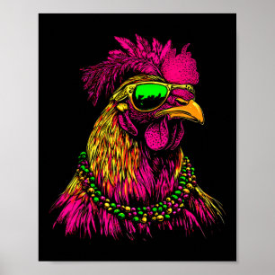 Mardi Gras Chicken Sungles Beads Bauer Poster