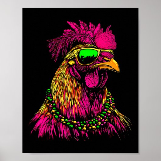 Mardi Gras Chicken Sungles Beads Bauer Poster (Vorne)