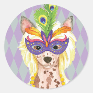 Mardi Gras Chinese Crested Runder Aufkleber