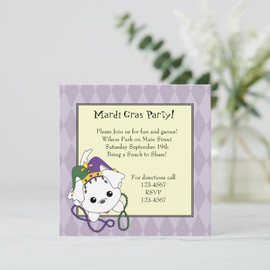 Mardi Gras Clancey Einladung (Stehend Vorderseite)