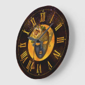 Mardi Gras Clock, Blue Mask Golden Rose Große Wanduhr (Winkel)