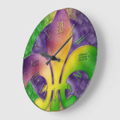 Mardi Gras Clock, farbenfrohe Lilie Große Wanduhr (Winkel)