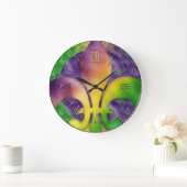 Mardi Gras Clock, farbenfrohe Lilie Große Wanduhr (Zuhause)