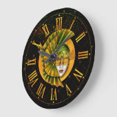 Mardi Gras Clock, Karneval Grüne Goldene Maske Große Wanduhr (Winkel)