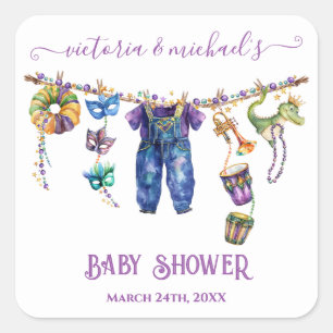 Mardi Gras Clothesline Junge Dusche Quadratischer Aufkleber