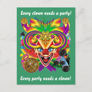 Mardi Gras Clown View Notes bitte Einladungspostkarte