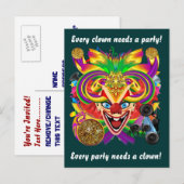 Mardi Gras Clown View Notes bitte Einladungspostkarte (Vorne/Hinten)