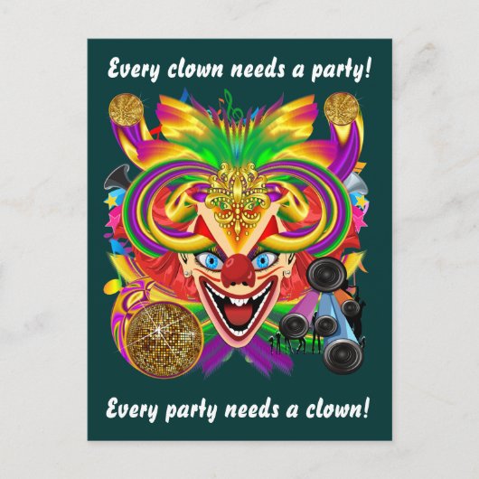 Mardi Gras Clown View Notes bitte Einladungspostkarte (Vorderseite)