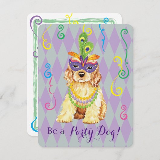 Mardi Gras Cocker Spaniel Einladung (Vorne/Hinten)