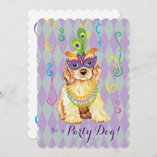 Mardi Gras Cocker Spaniel Einladung (Vorne/Hinten)