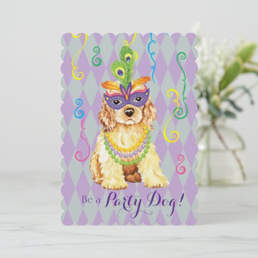 Mardi Gras Cocker Spaniel Einladung (Stehend Vorderseite)