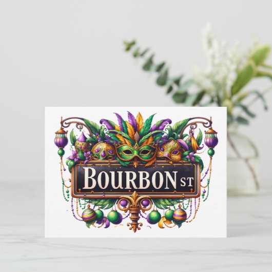 Mardi Gras - Cocktail Party Einladung (Stehend Vorderseite)