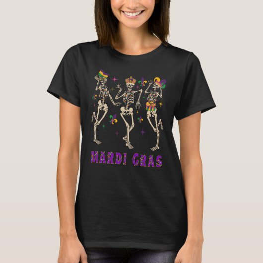 Mardi Gras Colorful Dancing Skeletons T-Shirt (Vorderseite)