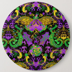 Mardi Gras Colors Damasdrache, Schmetterling, Schl Button
