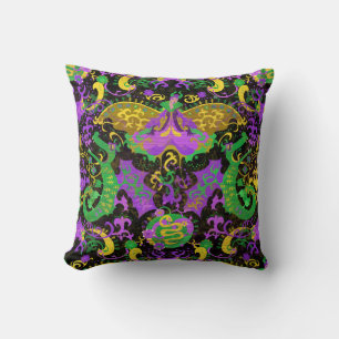 Mardi Gras Colors Damasdrache, Schmetterling, Schl Kissen