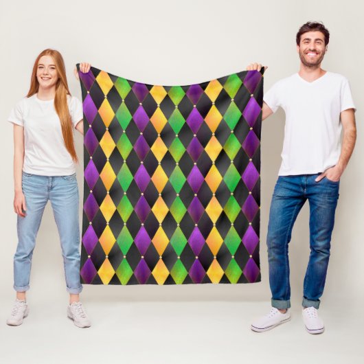 Mardi Gras Colors Diamond Harlequin Raute - Schwar Fleecedecke (Beispiel)