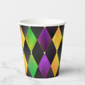Mardi Gras Colors Diamond Harlequin Raute - Schwar Pappbecher (Vorderseite)