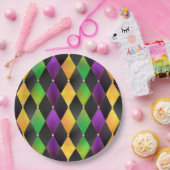 Mardi Gras Colors Diamond Harlequin Raute - Schwar Pappteller (Party)