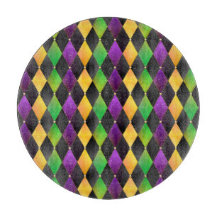 Mardi Gras Colors Diamond Harlequin Raute - Schwar Schneidebrett
