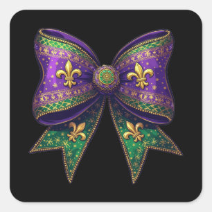 Mardi Gras Coquette-Schleife Festliche Eleganz Kar Quadratischer Aufkleber
